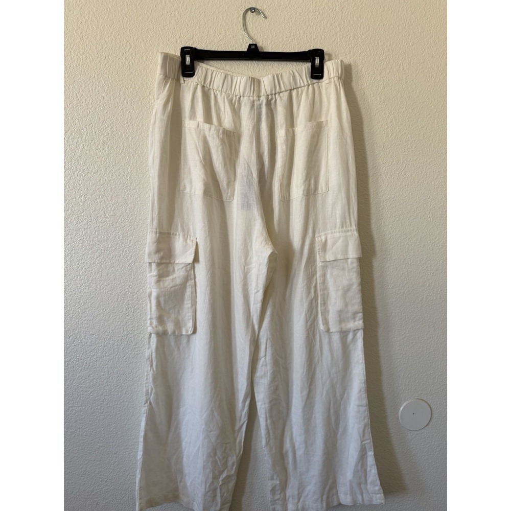 New Sincerely Jules Linen Cargo Pants XL White Wide Leg High Rise Linen Blend - Picture 3 of 16